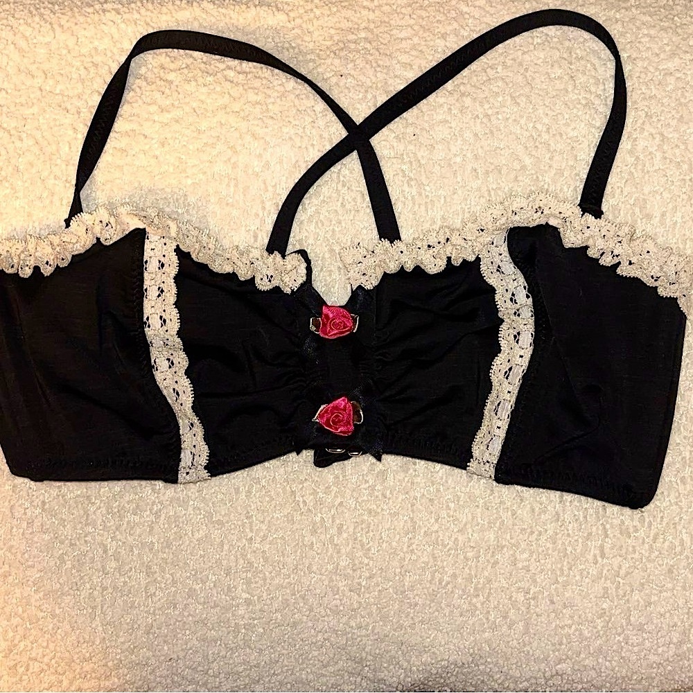 Betsey Johnson cute lace Pink Bikini Top L/XL strapless